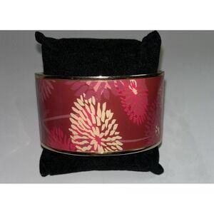 Avon Pink Hope Floral Hinged Cuff Bracelet Breast Cancer Awareness Gold Tone